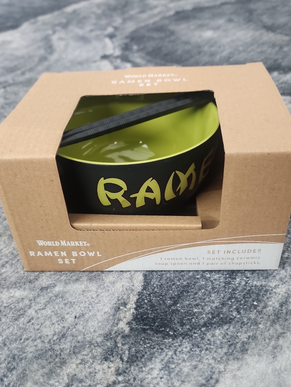 Cost Plus World Market Lime Green and Black Ramen Bowl Set